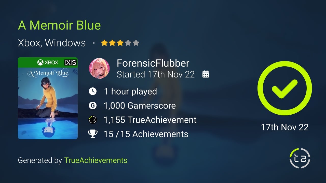 A Memoir Blue achievement summary